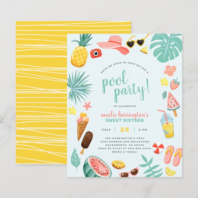 Blue | Budget Pineapple Tropical Pool Party (Front/Back)