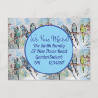 Blue Budgie Art New Address Postcard We Are Moving