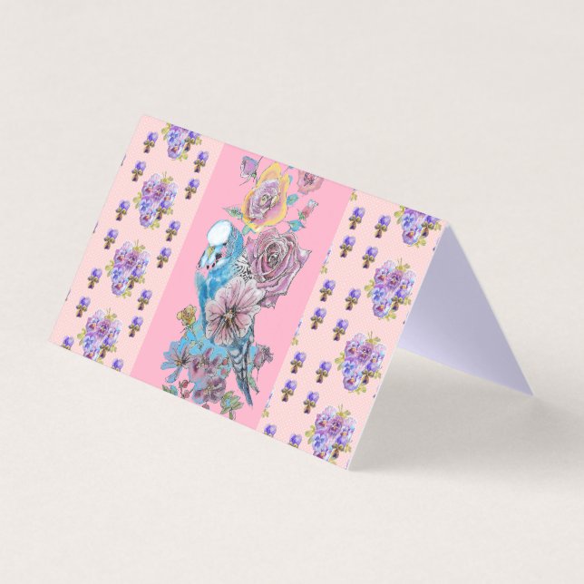 Blue Budgie Bird Pink Rose Love Greetings Card (Front)