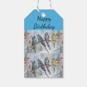 Blue Budgie Budgies Art Watercolor Birds Mens Name Gift Tags