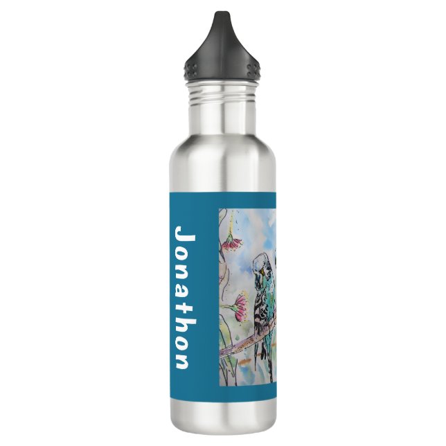 Blue Budgie Budgies Parrots Husbands Mens Name 710 Ml Water Bottle (Left)