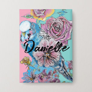 Blue Budgie Budgies Rose Flower floral Key Ring