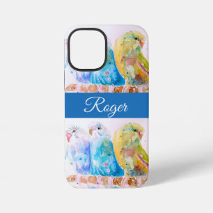 Blue Budgie Budgies Watercolor Boys Name Phone iPhone 12 Mini Case