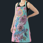Blue Budgie Flower Roses Pink floral Kitchen Apron<br><div class="desc">Blue Budgie Flower Roses Pink floral Kitchen Apron. This lovely floral apron,  would compliment any decor. Designed from one of my original flower paintings.</div>