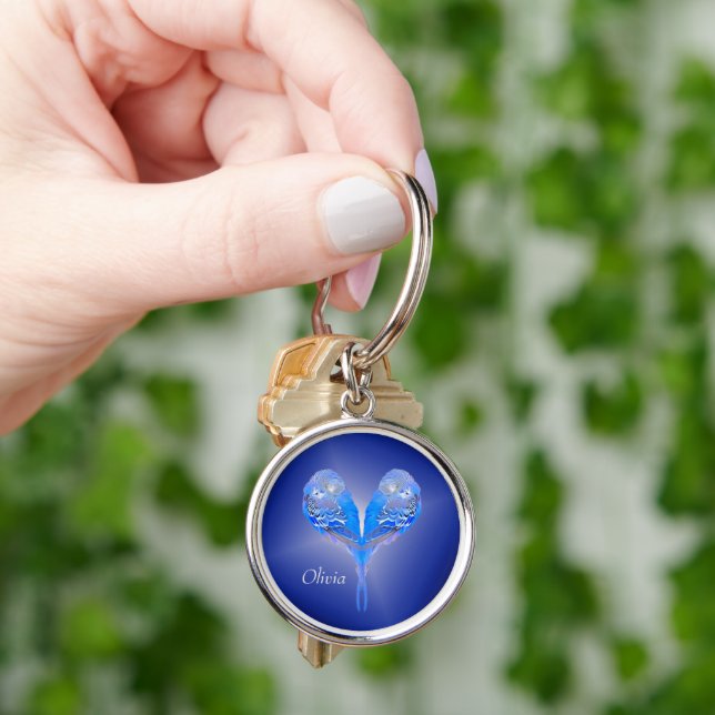 Blue budgie - personalise it!  keychain (Hand)