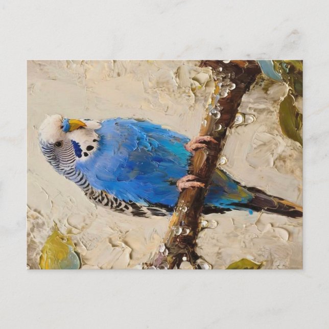 Blue Budgie Postcard (Front)