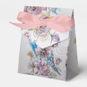 Blue Budgie & Rose Floral Party Cake Favour Box