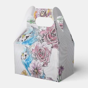 Blue Budgie & Rose Floral Party Cake Favour Box