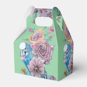 Blue Budgie & Rose Floral Party Cake Favour Box