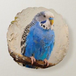 Blue Budgie Round Cushion