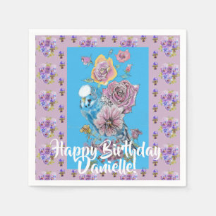 Blue Budgie Watercolor floral Girls Paper Napkins