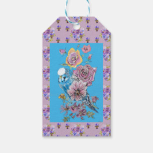 Blue Budgie Watercolor floral Ladies Gift Tag