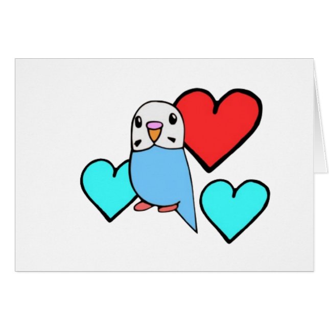 Blue Budgie with Hearts (Front Horizontal)