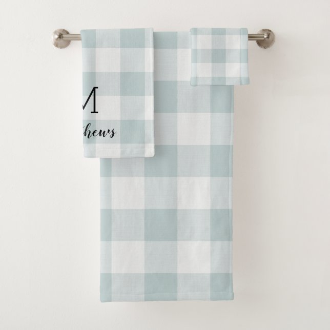 Blue Buffalo Check Monogram | Modern Farmhouse Bath Towel Set (Insitu)