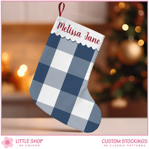 Blue Buffalo Check Monogram Small Christmas Stocking