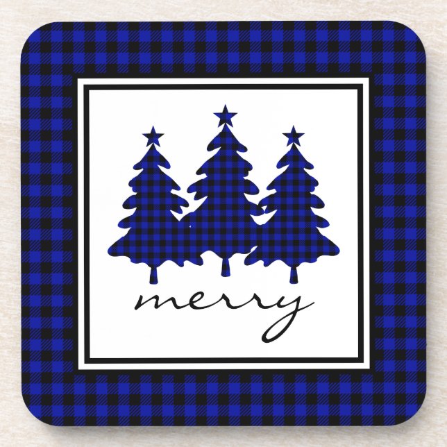 Blue Buffalo Check Pine Trees Coaster (Front)