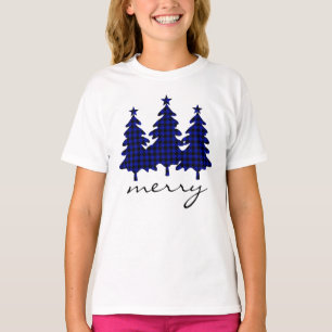 Blue Buffalo Check Pine Trees Merry T-Shirt