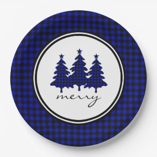 Blue Buffalo Check Pine Trees Paper Plate