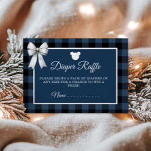 Blue Buffalo Plaid Bear Diaper Raffle Enclosure Card