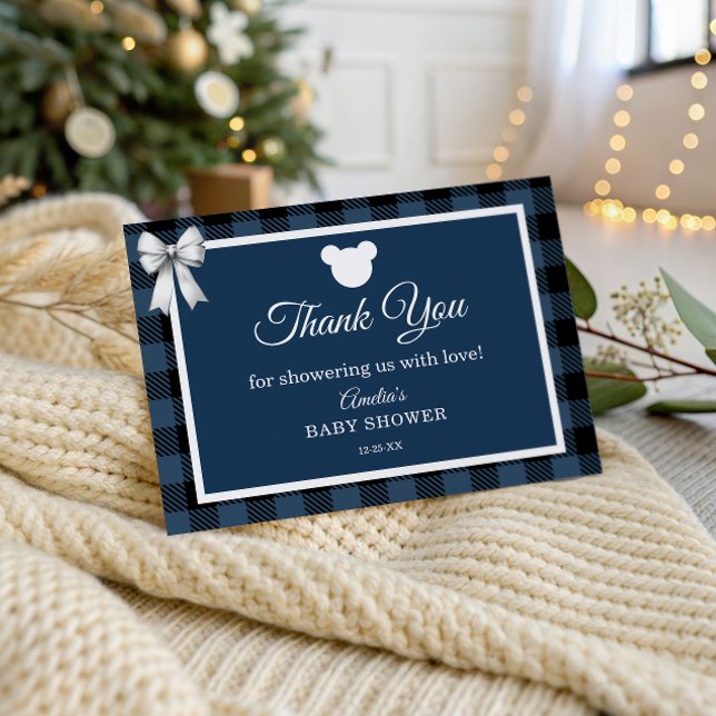 Blue Buffalo Plaid Bear Thank You Card (Creator Uploaded)