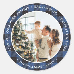 Blue Buffalo Plaid Christmas Return Address Labels