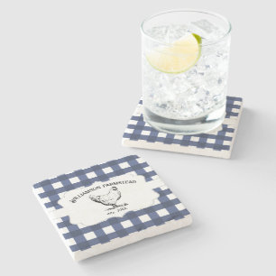 Blue Buffalo Plaid Farm Chicken Stone Coaster
