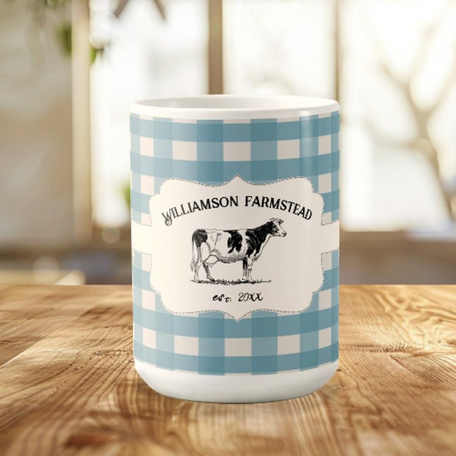 Blue Buffalo Plaid Farm Cow Coffee Mug (Blue Buffalo Plaid Farm Cow Coffee Mug)