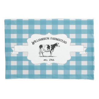 Blue Buffalo Plaid Farm Cow Pillow Case