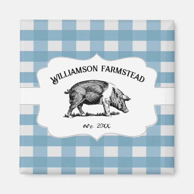 Blue Buffalo Plaid Farm Pig Magnet (Front)