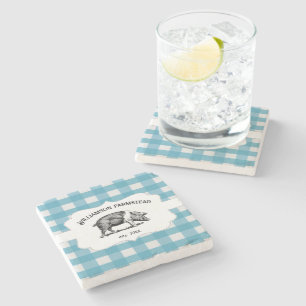 Blue Buffalo Plaid Farm Pig Stone Coaster