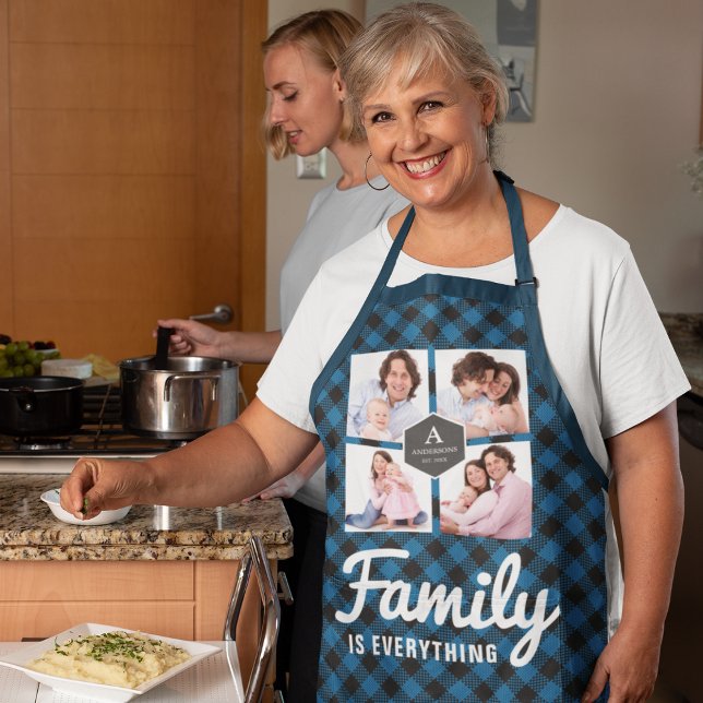 Blue Buffalo Plaid Lumberjack Family Photo Collage Apron (Creator Uploaded)