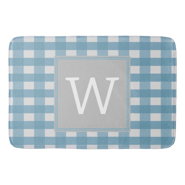 Blue Buffalo Plaid Monogram Bath Mat (Front)