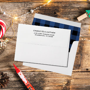 Blue Buffalo Plaid return address family name Envelope