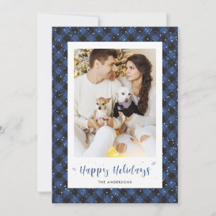 Blue Buffalo Plaid Snow Photo Holiday Cards
