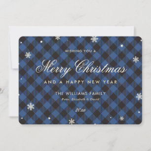 Blue Buffalo Plaid Snowflake Holiday Card
