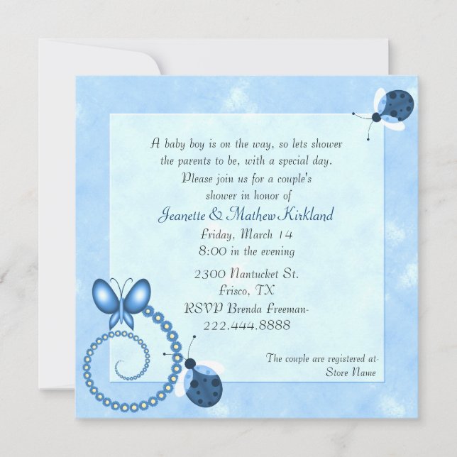 Blue Bugs Couple's Baby Shower Invitation (Front)