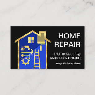 Blue Building Frame Gold Handyman Tools Business Card