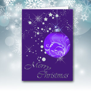 Blue Bulb Silver Stars Christmas Holiday Card