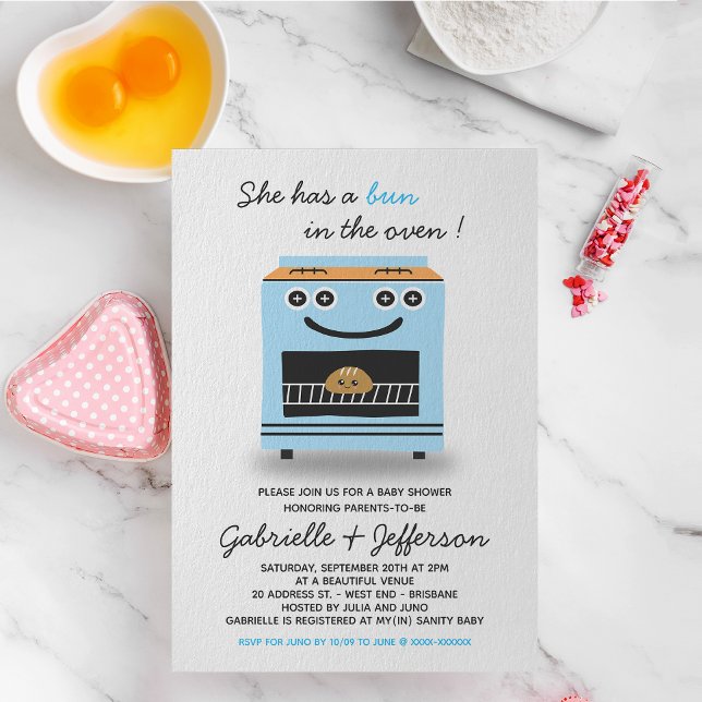 Blue Bun In The Oven Baby Shower Invitation (Creator Uploaded)