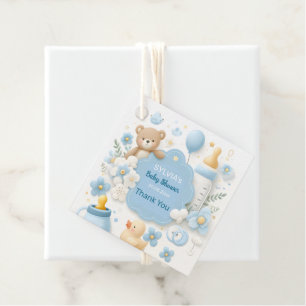 Blue Bundle Joy: Teddy Bear Baby Boy Shower Favour Tags
