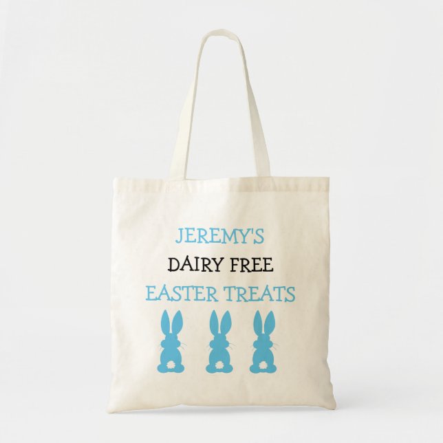 Blue Bunnies Food Allergy Personalised Easter Tote Bag (Front)