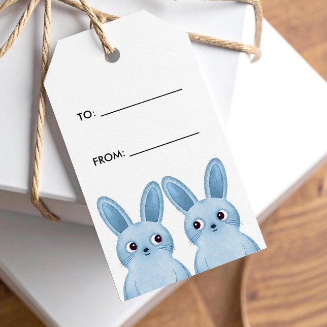 Blue bunnies Gift label  with to/from text (Creator Uploaded)