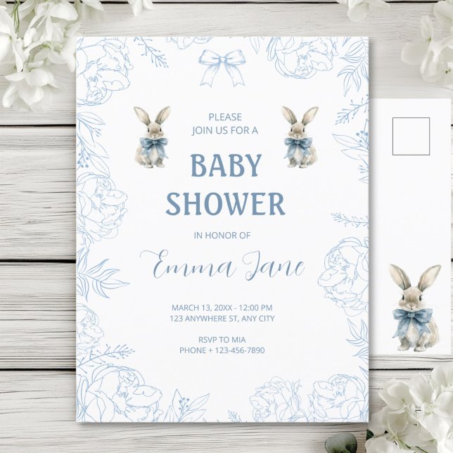 Blue Bunny Baby Shower  Postcard (Creator Uploaded)
