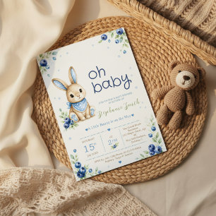 Blue Bunny Boy Baby Shower Invite