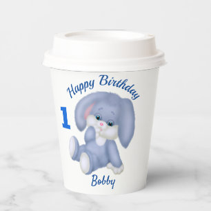 Blue Bunny Boys 1st Birthday Personalise Name Age Paper Cups