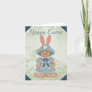 Blue Bunny Cute Happy Easter Greeting Card