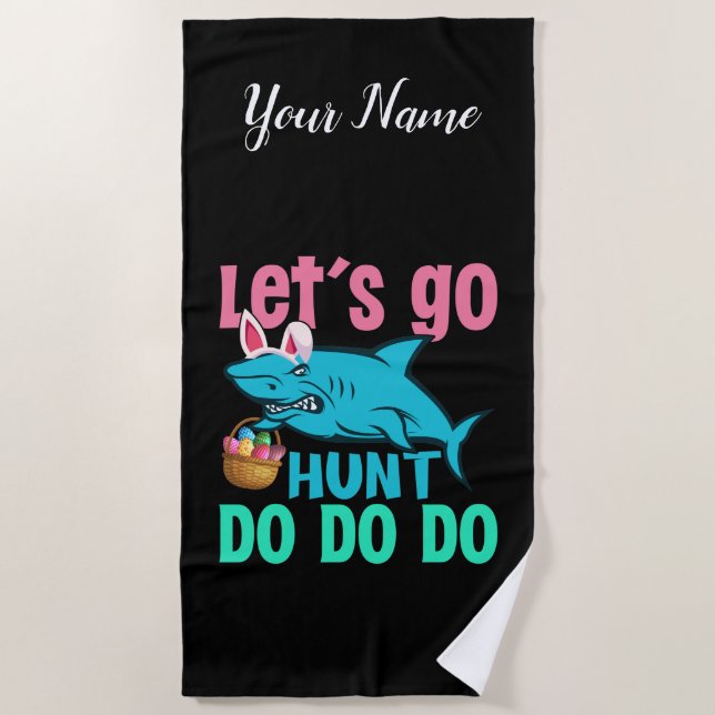 Blue Bunny Ears Shark Easter Egg Hunt Beach Towel (Front)