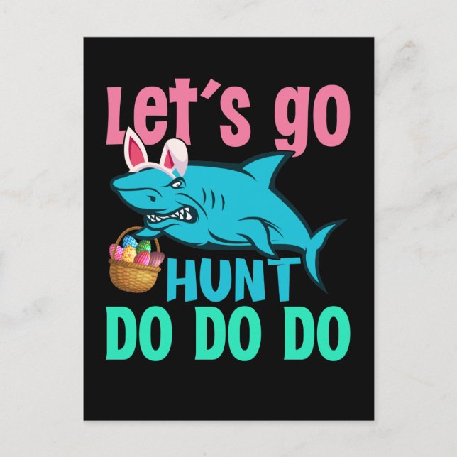 Blue Bunny Ears Shark Easter Egg Hunt Postcard (Front)