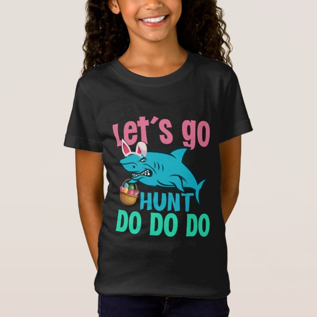 Blue Bunny Ears Shark Easter Egg Hunt T-Shirt (Front)