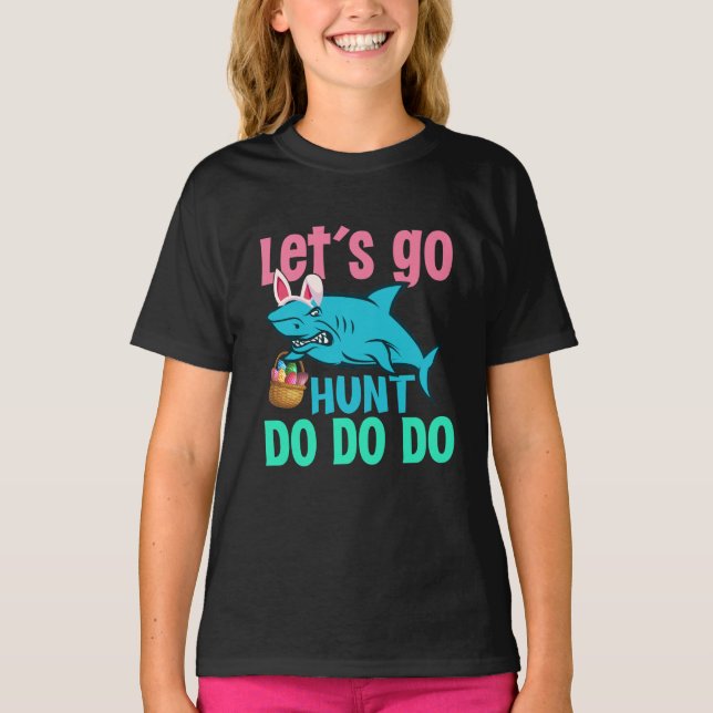 Blue Bunny Ears Shark Easter Egg Hunt T-Shirt (Front)